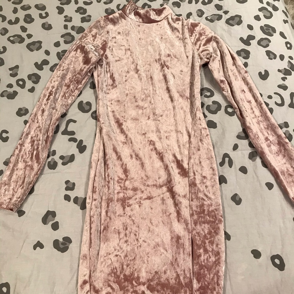 NWOT Naked Wardrobe Pink Velvet Long Sleeve Dress